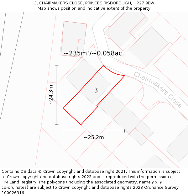 3, CHAIRMAKERS CLOSE, PRINCES RISBOROUGH, HP27 9BW: Plot and title map