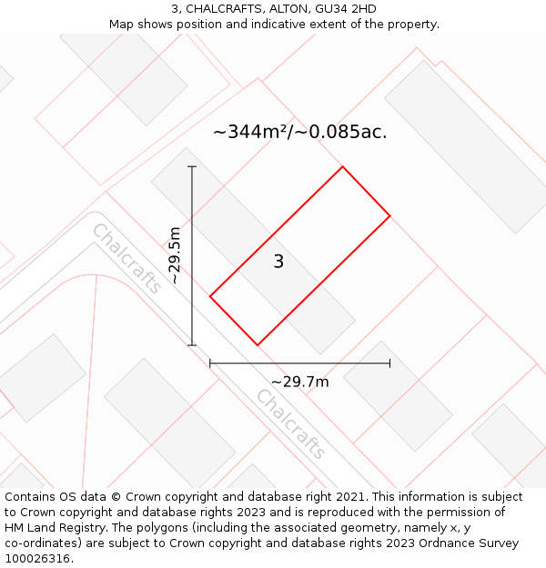 3, CHALCRAFTS, ALTON, GU34 2HD: Plot and title map