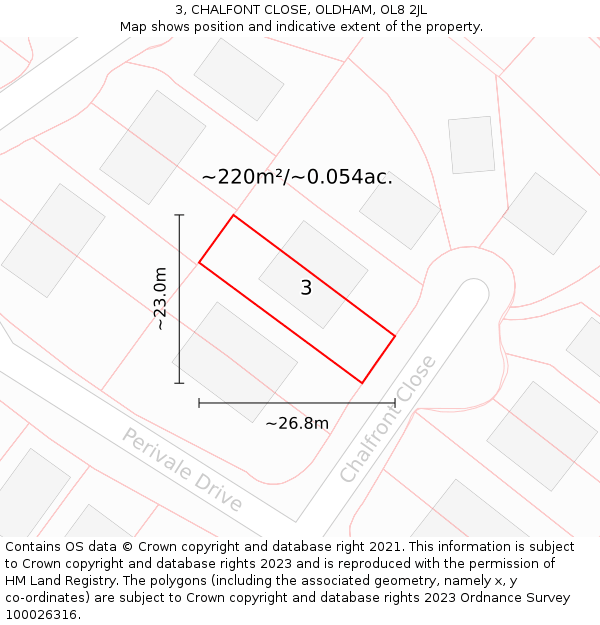3, CHALFONT CLOSE, OLDHAM, OL8 2JL: Plot and title map
