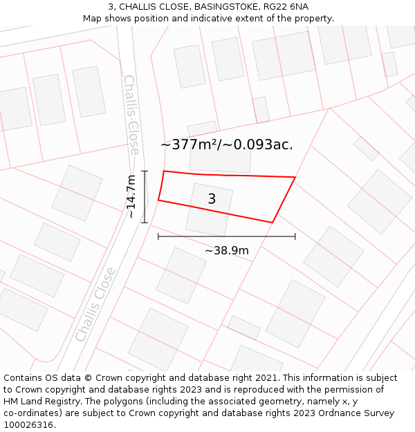 3, CHALLIS CLOSE, BASINGSTOKE, RG22 6NA: Plot and title map