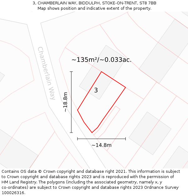 3, CHAMBERLAIN WAY, BIDDULPH, STOKE-ON-TRENT, ST8 7BB: Plot and title map