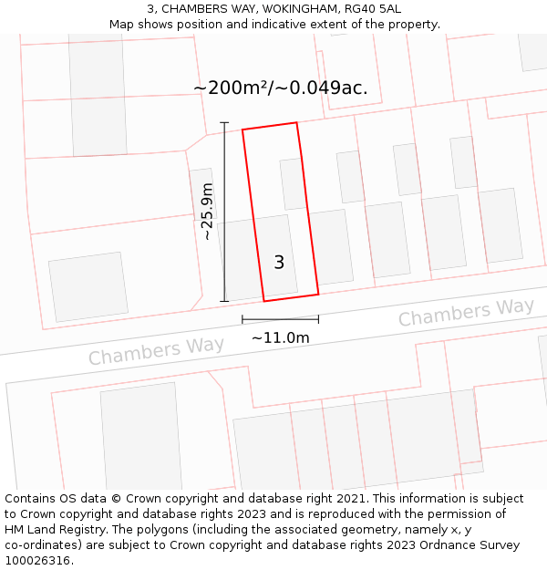 3, CHAMBERS WAY, WOKINGHAM, RG40 5AL: Plot and title map