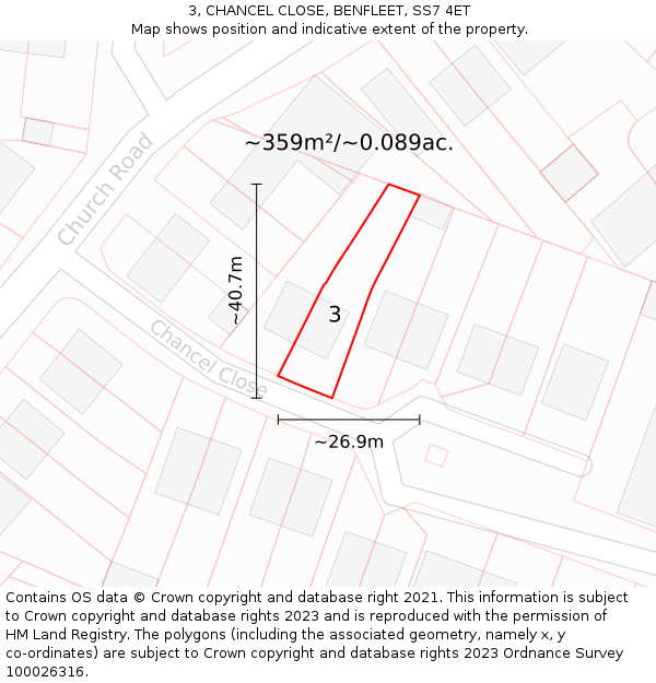 3, CHANCEL CLOSE, BENFLEET, SS7 4ET: Plot and title map