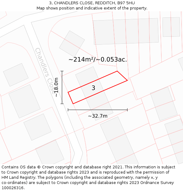 3, CHANDLERS CLOSE, REDDITCH, B97 5HU: Plot and title map