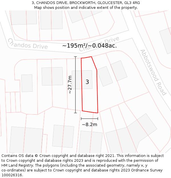 3, CHANDOS DRIVE, BROCKWORTH, GLOUCESTER, GL3 4RG: Plot and title map
