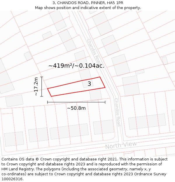 3, CHANDOS ROAD, PINNER, HA5 1PR: Plot and title map