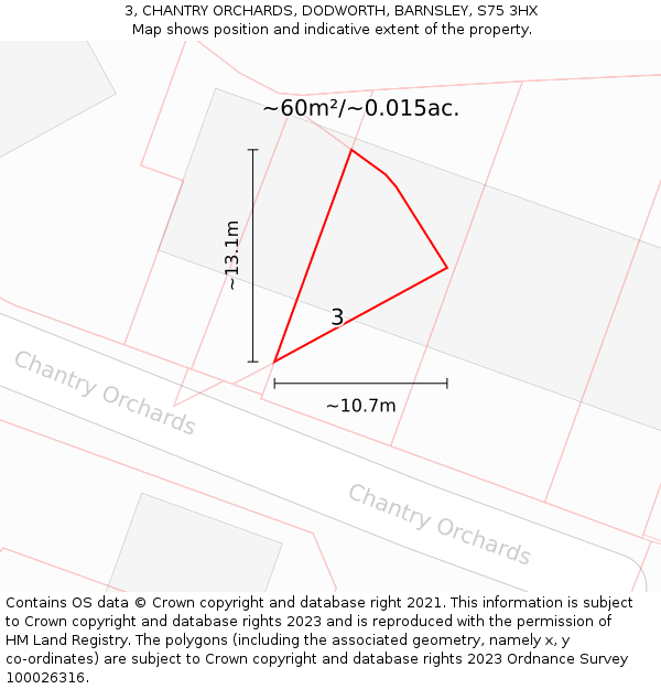 3, CHANTRY ORCHARDS, DODWORTH, BARNSLEY, S75 3HX: Plot and title map