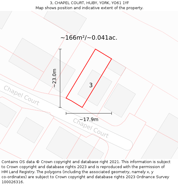 3, CHAPEL COURT, HUBY, YORK, YO61 1YF: Plot and title map