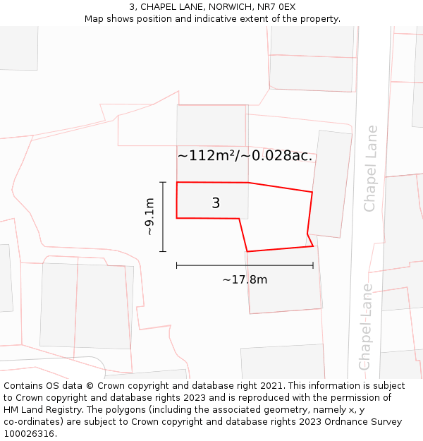 3, CHAPEL LANE, NORWICH, NR7 0EX: Plot and title map
