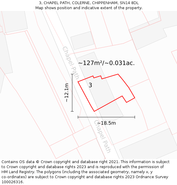 3, CHAPEL PATH, COLERNE, CHIPPENHAM, SN14 8DL: Plot and title map