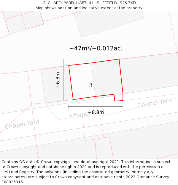 3, CHAPEL YARD, HARTHILL, SHEFFIELD, S26 7XD: Plot and title map