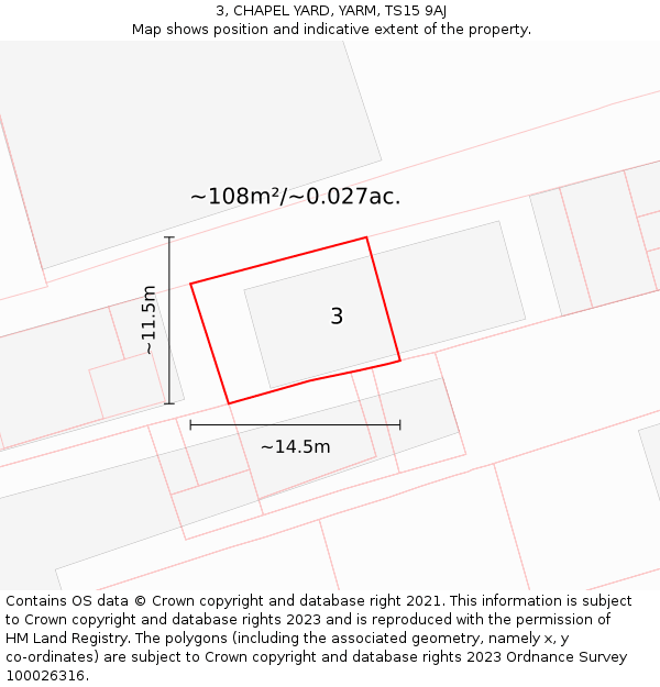 3, CHAPEL YARD, YARM, TS15 9AJ: Plot and title map