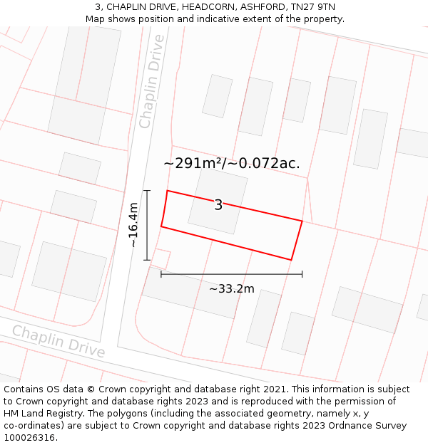 3, CHAPLIN DRIVE, HEADCORN, ASHFORD, TN27 9TN: Plot and title map
