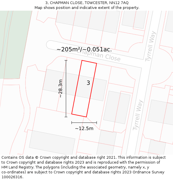 3, CHAPMAN CLOSE, TOWCESTER, NN12 7AQ: Plot and title map