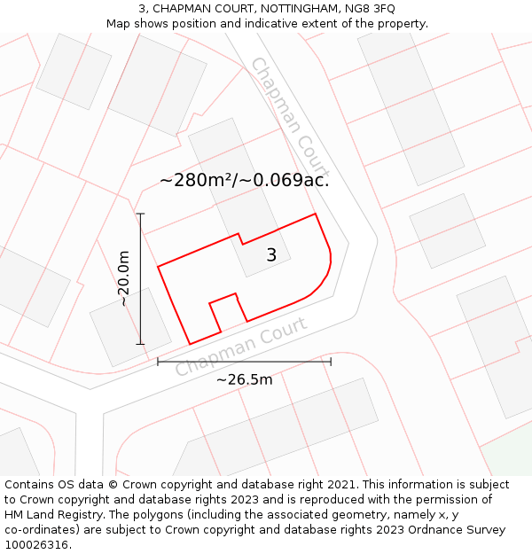 3, CHAPMAN COURT, NOTTINGHAM, NG8 3FQ: Plot and title map