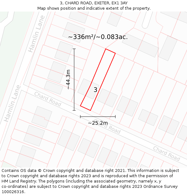 3, CHARD ROAD, EXETER, EX1 3AY: Plot and title map
