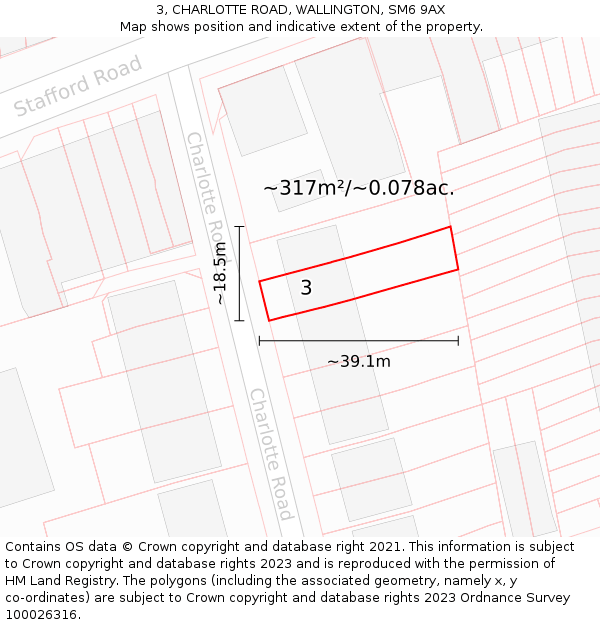 3, CHARLOTTE ROAD, WALLINGTON, SM6 9AX: Plot and title map