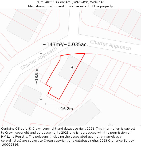 3, CHARTER APPROACH, WARWICK, CV34 6AE: Plot and title map
