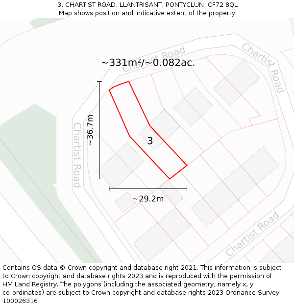 3, CHARTIST ROAD, LLANTRISANT, PONTYCLUN, CF72 8QL: Plot and title map