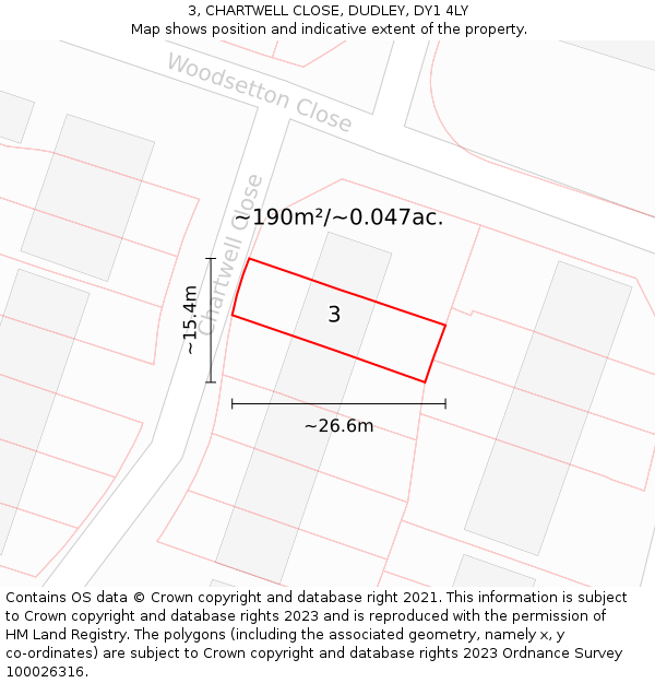 3, CHARTWELL CLOSE, DUDLEY, DY1 4LY: Plot and title map