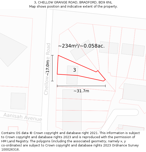 3, CHELLOW GRANGE ROAD, BRADFORD, BD9 6NL: Plot and title map