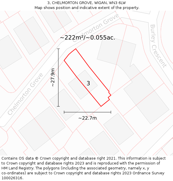 3, CHELMORTON GROVE, WIGAN, WN3 6LW: Plot and title map