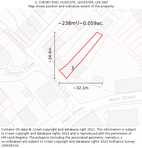 3, CHENEY END, HUNCOTE, LEICESTER, LE9 3AD: Plot and title map