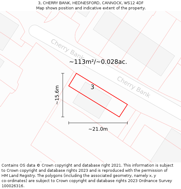 3, CHERRY BANK, HEDNESFORD, CANNOCK, WS12 4DF: Plot and title map