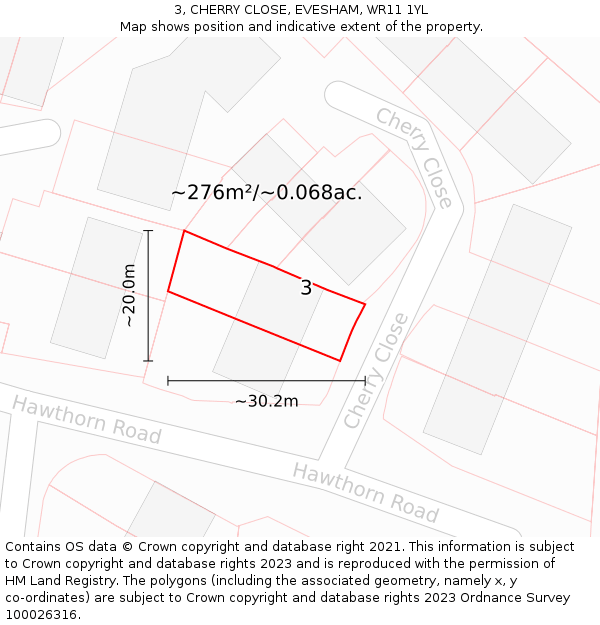 3, CHERRY CLOSE, EVESHAM, WR11 1YL: Plot and title map