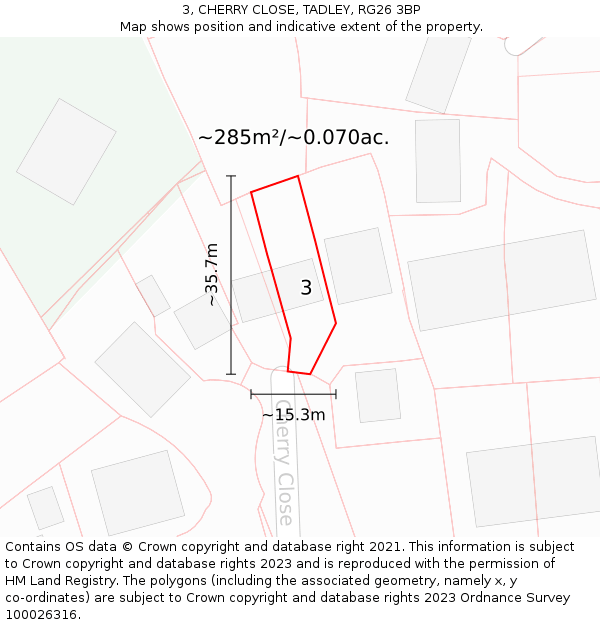 3, CHERRY CLOSE, TADLEY, RG26 3BP: Plot and title map