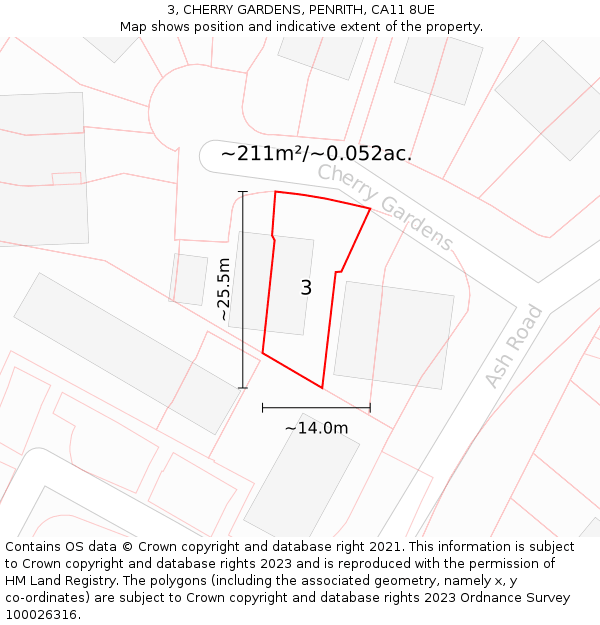 3, CHERRY GARDENS, PENRITH, CA11 8UE: Plot and title map