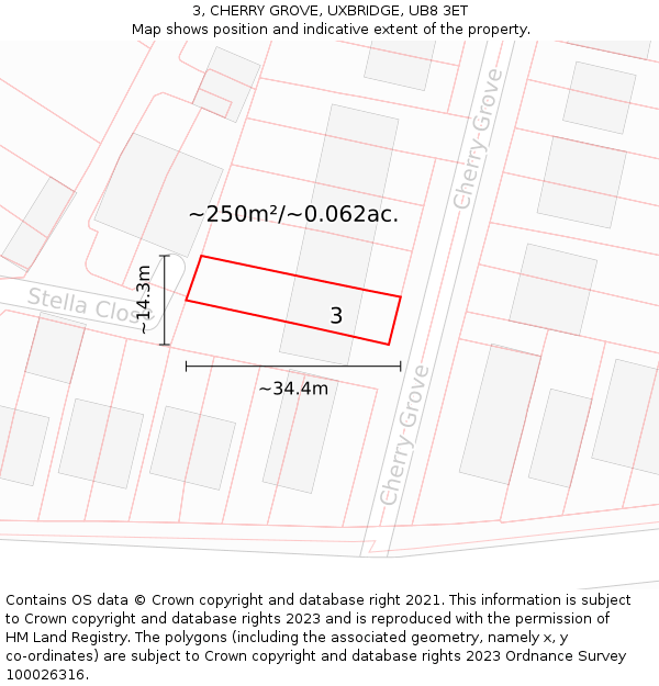 3, CHERRY GROVE, UXBRIDGE, UB8 3ET: Plot and title map