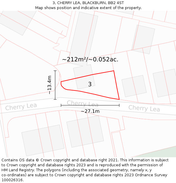 3, CHERRY LEA, BLACKBURN, BB2 4ST: Plot and title map