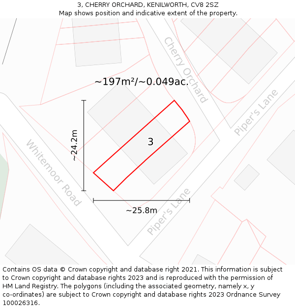 3, CHERRY ORCHARD, KENILWORTH, CV8 2SZ: Plot and title map