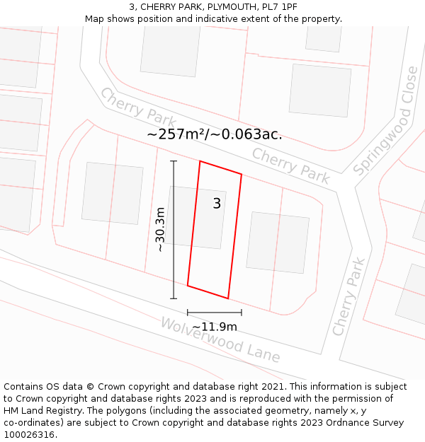 3, CHERRY PARK, PLYMOUTH, PL7 1PF: Plot and title map