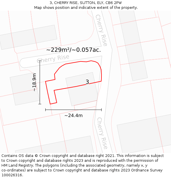 3, CHERRY RISE, SUTTON, ELY, CB6 2PW: Plot and title map