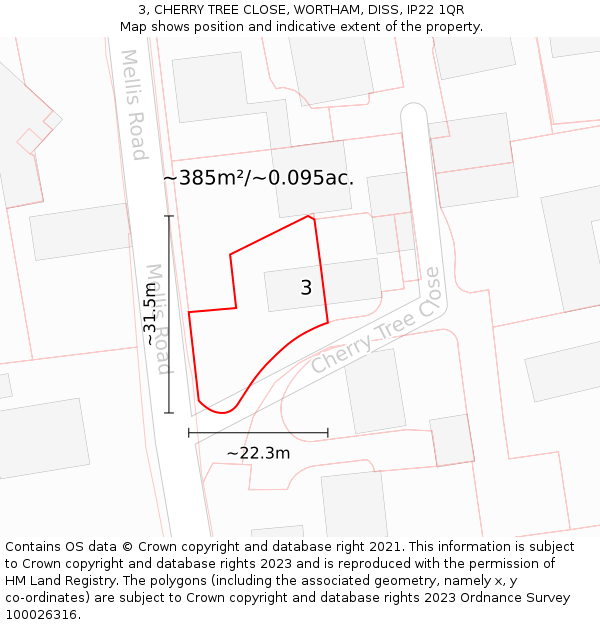 3, CHERRY TREE CLOSE, WORTHAM, DISS, IP22 1QR: Plot and title map