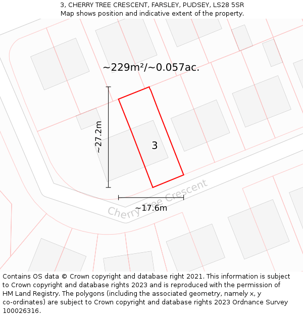 3, CHERRY TREE CRESCENT, FARSLEY, PUDSEY, LS28 5SR: Plot and title map