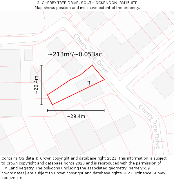 3, CHERRY TREE DRIVE, SOUTH OCKENDON, RM15 6TP: Plot and title map