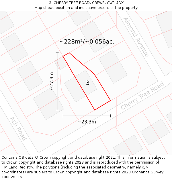 3, CHERRY TREE ROAD, CREWE, CW1 4DX: Plot and title map