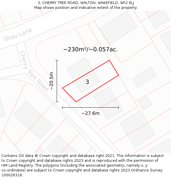 3, CHERRY TREE ROAD, WALTON, WAKEFIELD, WF2 6LJ: Plot and title map
