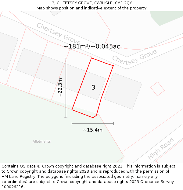 3, CHERTSEY GROVE, CARLISLE, CA1 2QY: Plot and title map