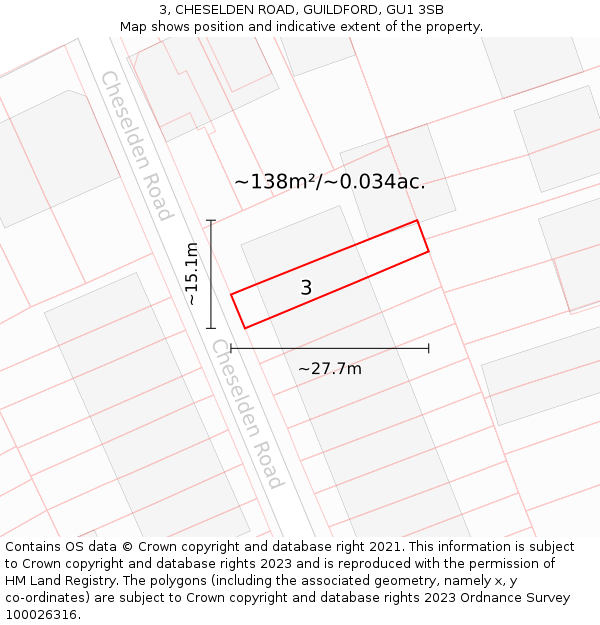 3, CHESELDEN ROAD, GUILDFORD, GU1 3SB: Plot and title map
