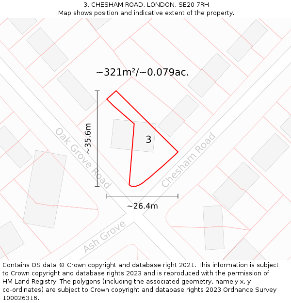 3, CHESHAM ROAD, LONDON, SE20 7RH: Plot and title map
