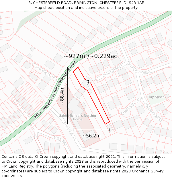 3, CHESTERFIELD ROAD, BRIMINGTON, CHESTERFIELD, S43 1AB: Plot and title map