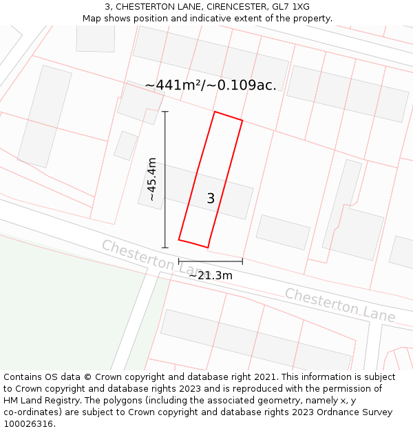 3, CHESTERTON LANE, CIRENCESTER, GL7 1XG: Plot and title map