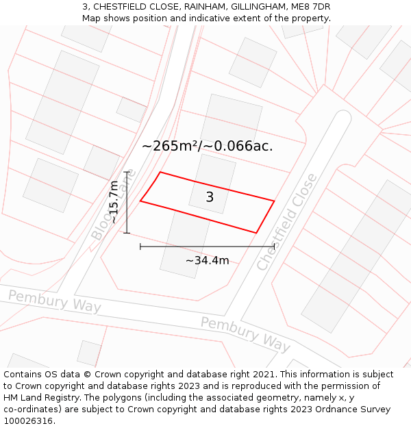 3, CHESTFIELD CLOSE, RAINHAM, GILLINGHAM, ME8 7DR: Plot and title map