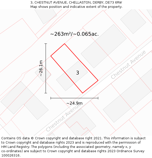 3, CHESTNUT AVENUE, CHELLASTON, DERBY, DE73 6RW: Plot and title map