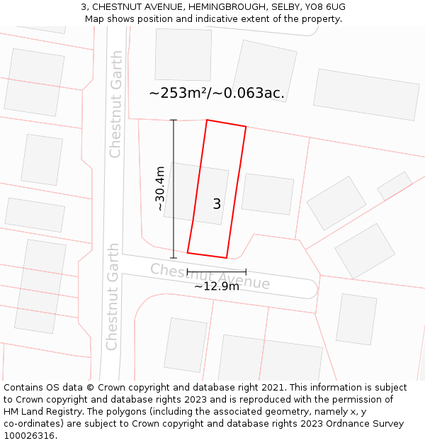 3, CHESTNUT AVENUE, HEMINGBROUGH, SELBY, YO8 6UG: Plot and title map