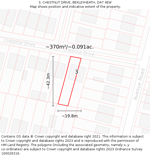 3, CHESTNUT DRIVE, BEXLEYHEATH, DA7 4EW: Plot and title map